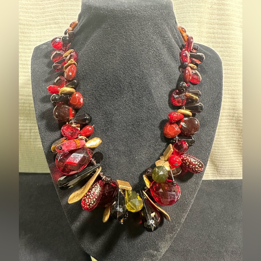 Chico’s Faceted Ruby Red Glass Statement Runway N… - image 1